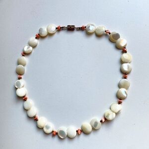 Vintage Mother of Pearl and coral Gold Tone Necklace